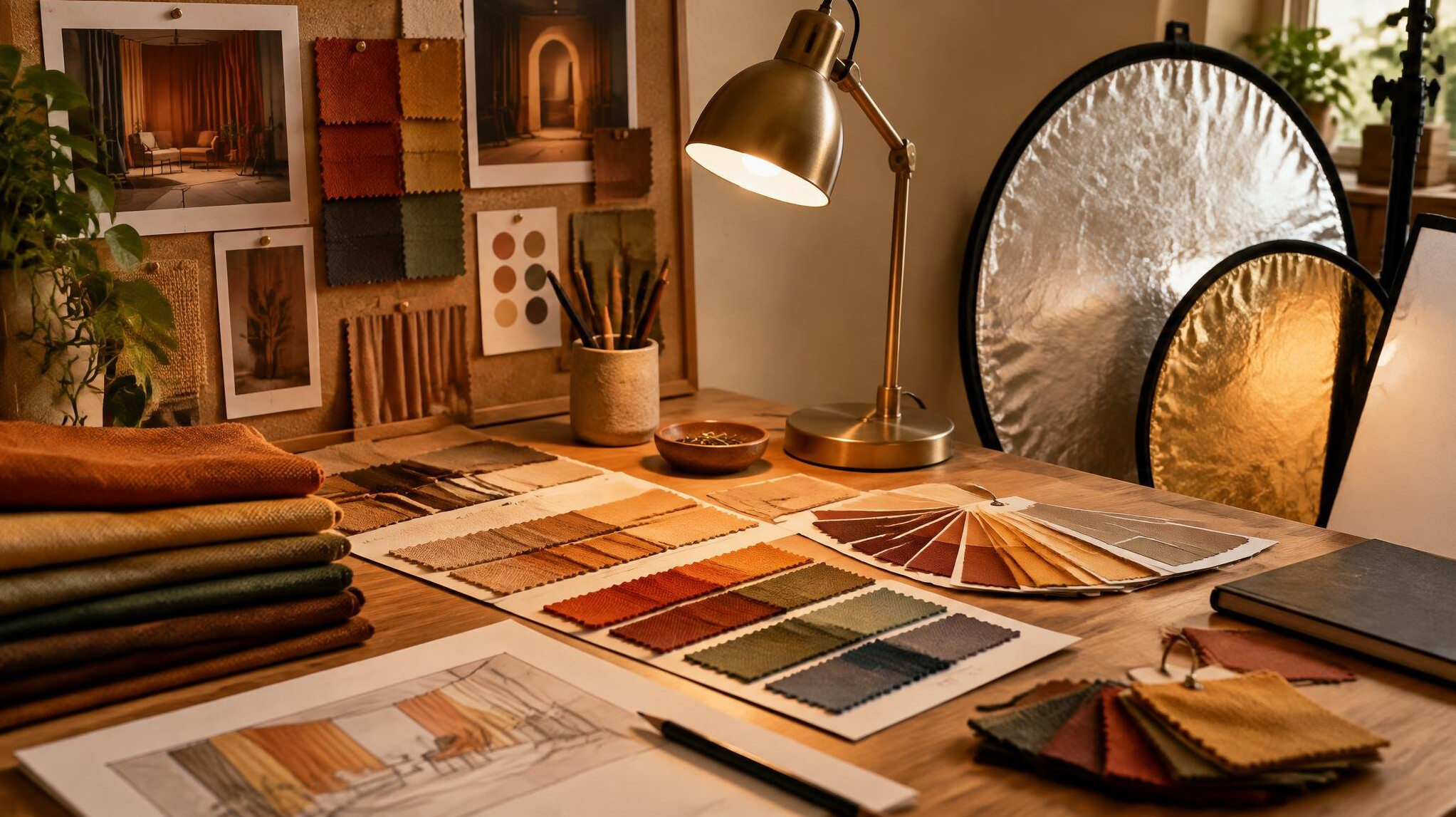 Film set with colour swatches and lighting equipment