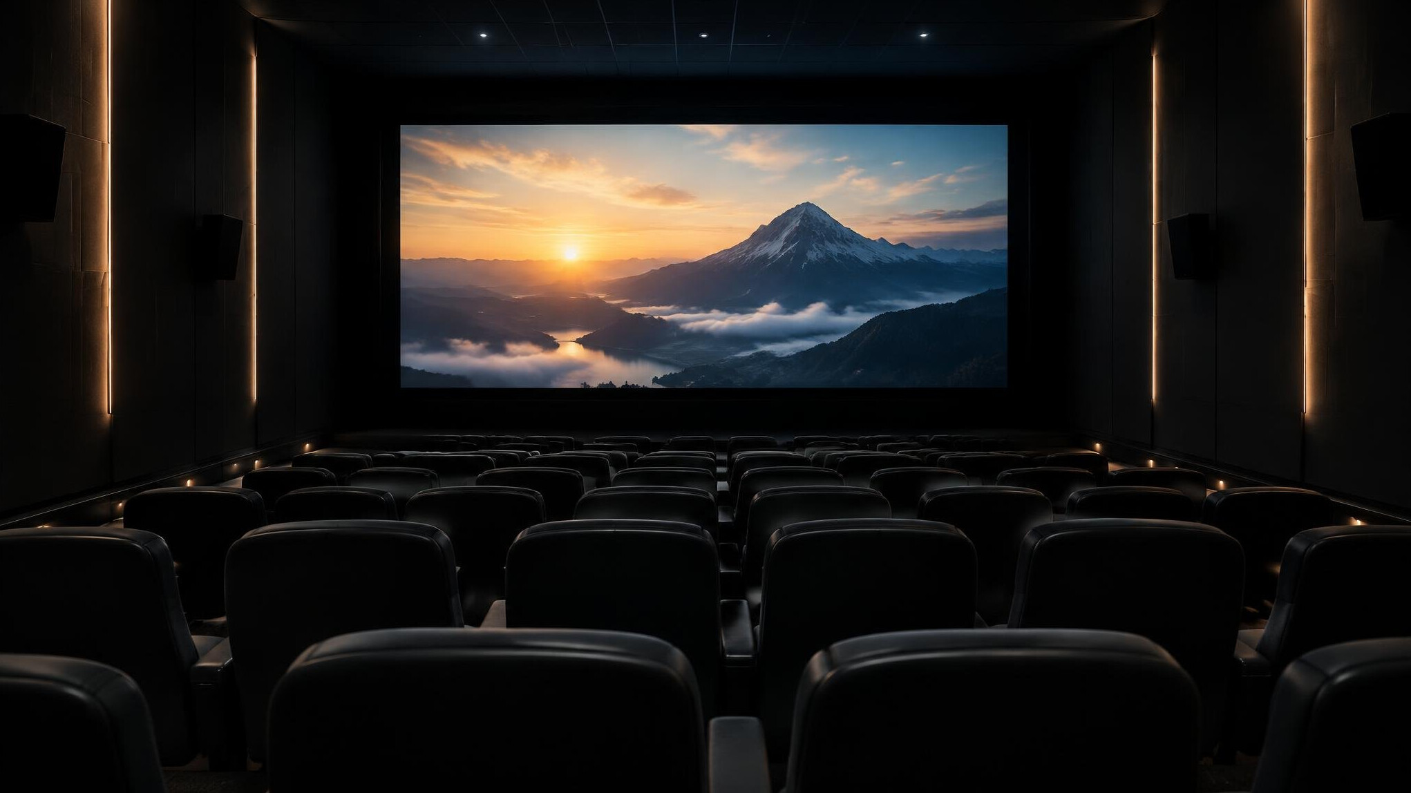 Cinema seats facing a screen in a dark room